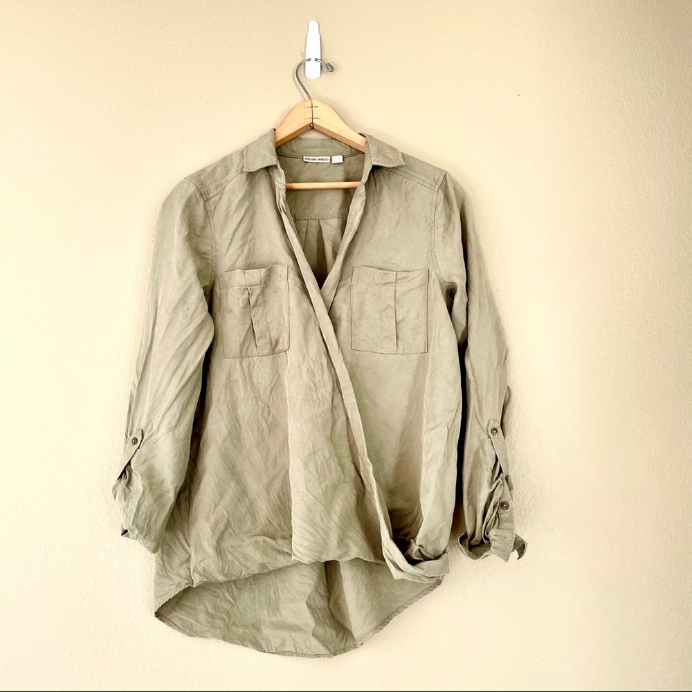 ❤️ Anthropologie Holding Horses Green Twist Front Blouse Sz 6